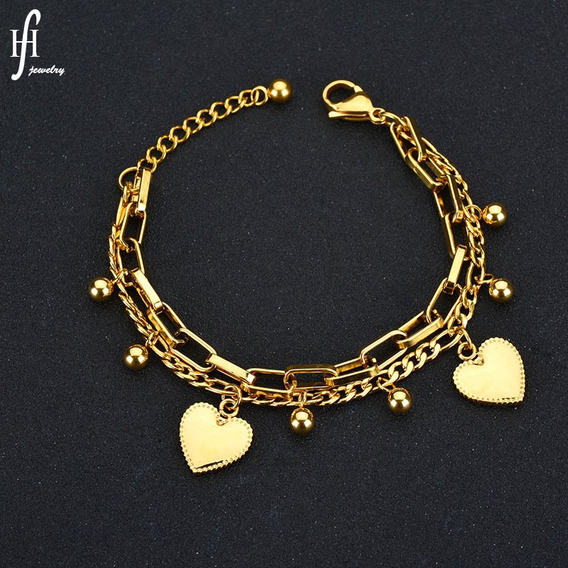 Gold Heart Charm Bracelet for Women (Golden/Silver) - Image 5