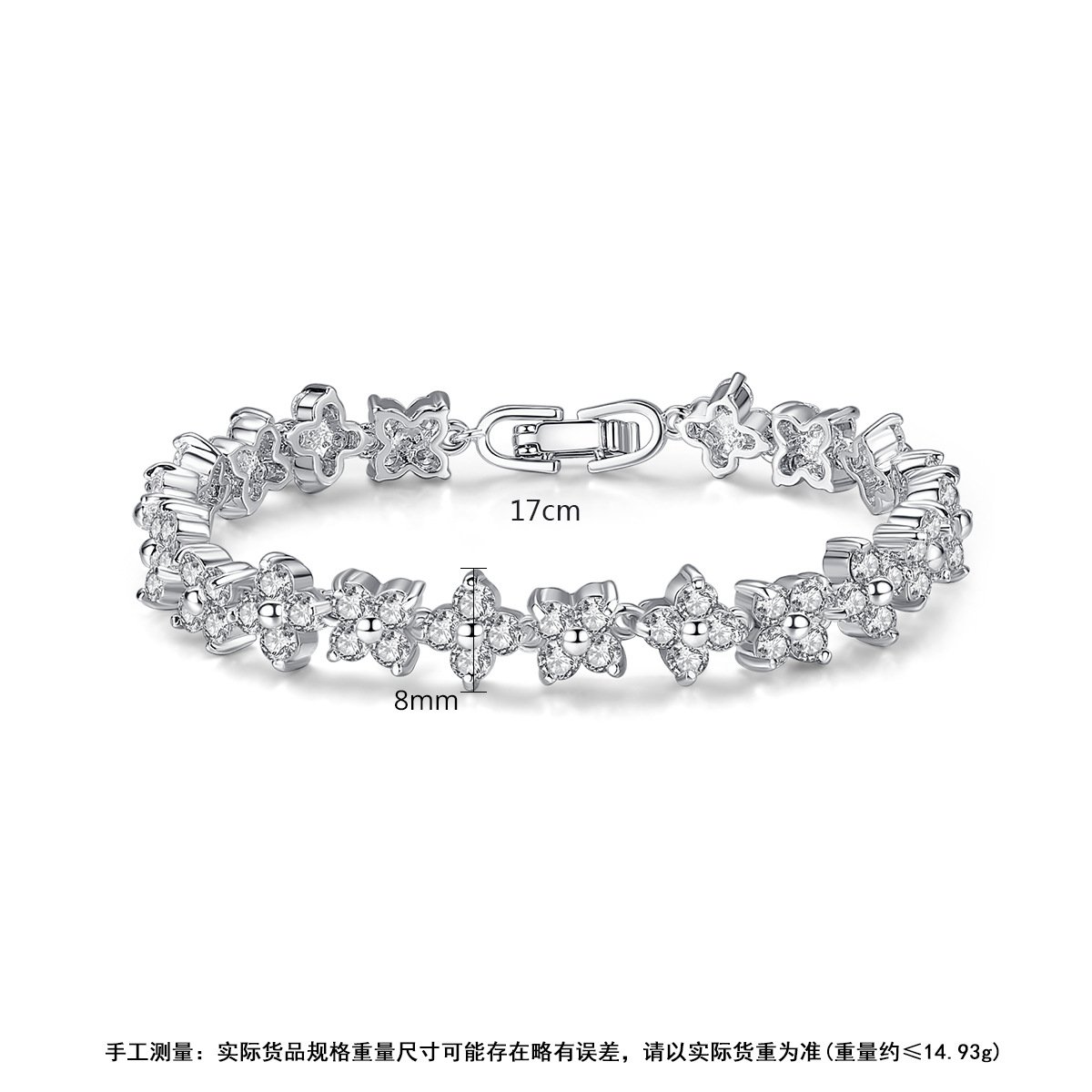 Silver Flower Bracelet for Women with Sparkling Stones - Image 5