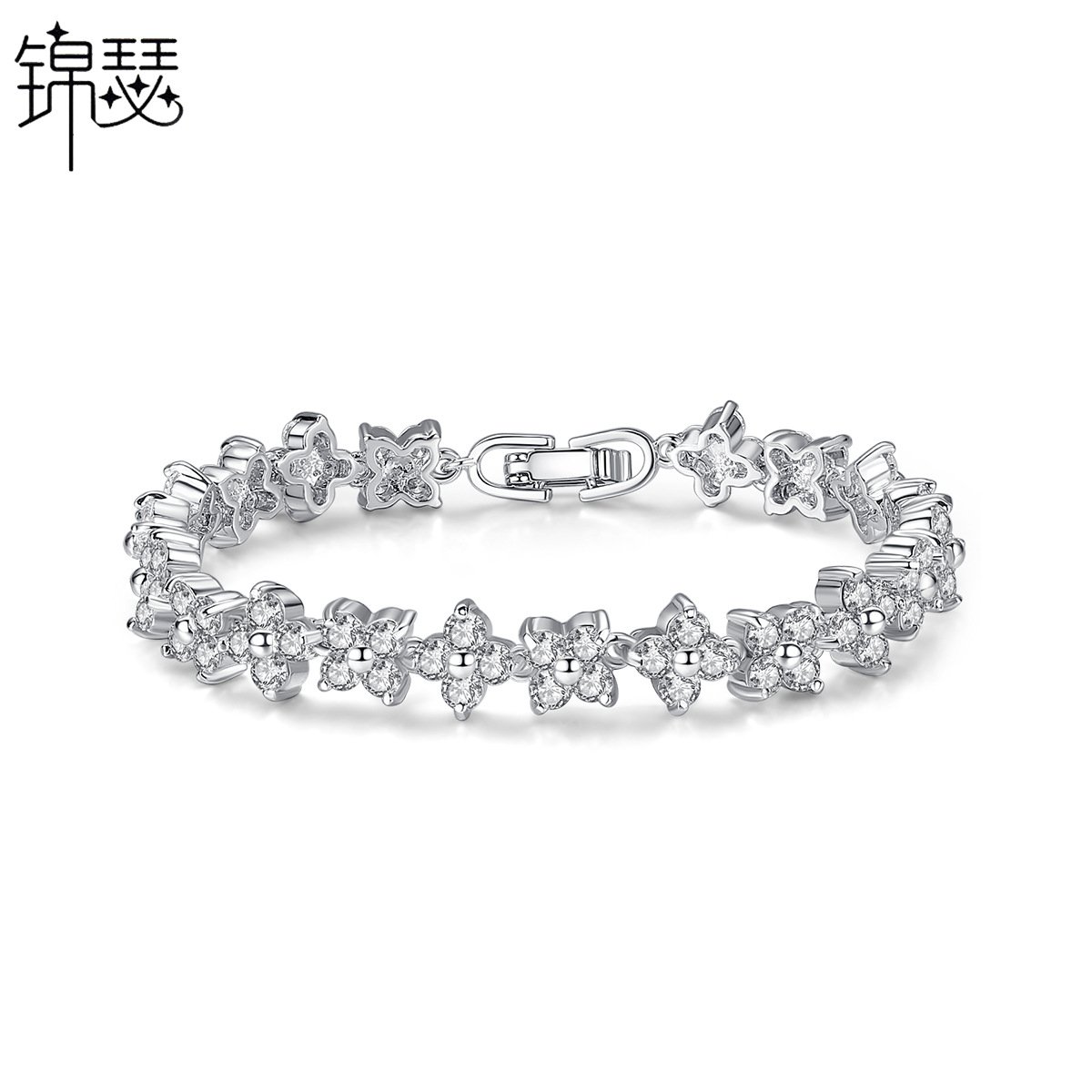 Silver Flower Bracelet for Women with Sparkling Stones - Image 8