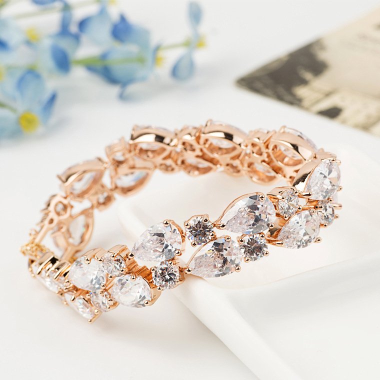 Women Rose Gold Zircon Banquet Bracelet for Weddings Parties - Image 2