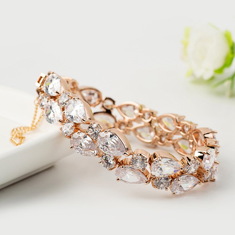 Women Rose Gold Zircon Banquet Bracelet for Weddings Parties - Image 3